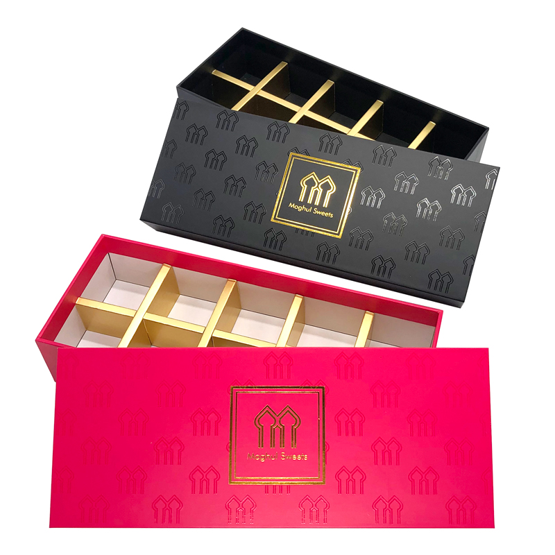 Custom Gold Foil Spot Uv Logo Lid And Base Chocolate Boxes With Dividers Wholesale Luxury Sweet Box Gift Packaging For Sweets Chocolates