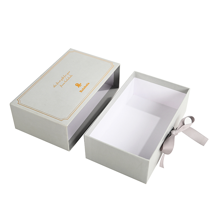 Wholesale custom logo rigid slide out drawer gift box fancy white sliding paper clothing packaging box with ribbon