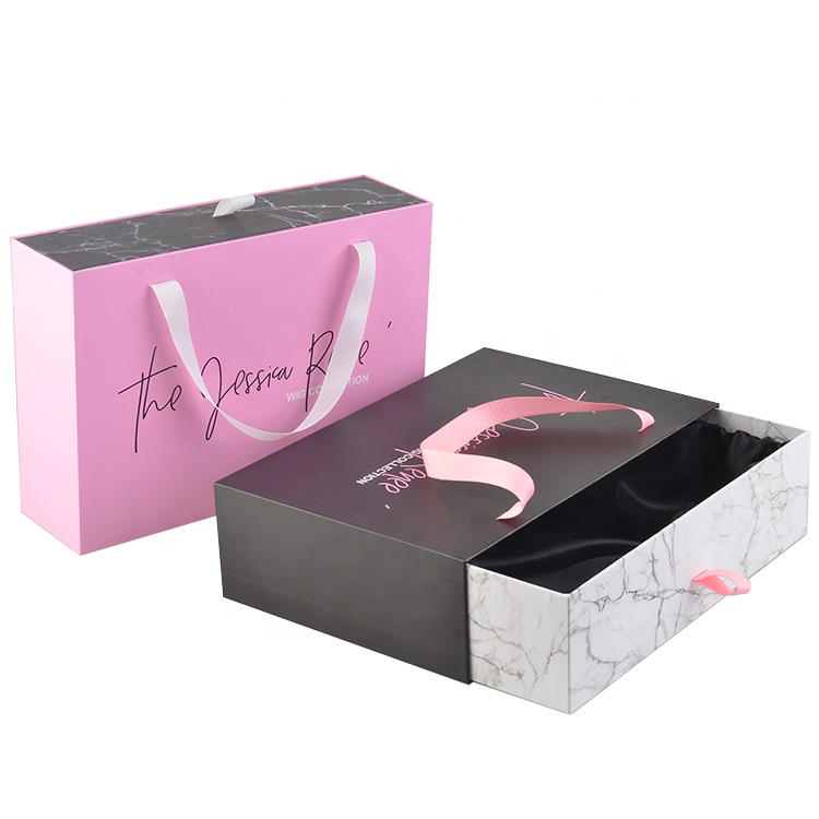Custom Logo Cardboard Hair Extensions Rigid Luxury Gift Paper Box Drawer Packaging Wig Custom Box