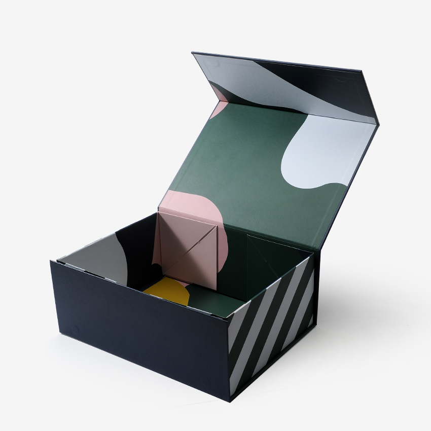 Custom design foldable rigid cardboard black magnetic gift box with magnet closure