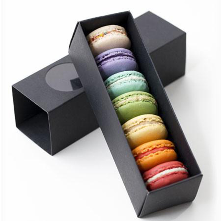 Black Luxury Sliding Out Open Cardboard Paper Packaging Gift Macaron Drawer Box with window