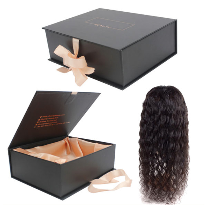 Custom Logo Luxury Cardboard Gift Virgin Human Hair Packaging Boxes Wholesale Black Bundle Wig Packaging For Hair Extension Box