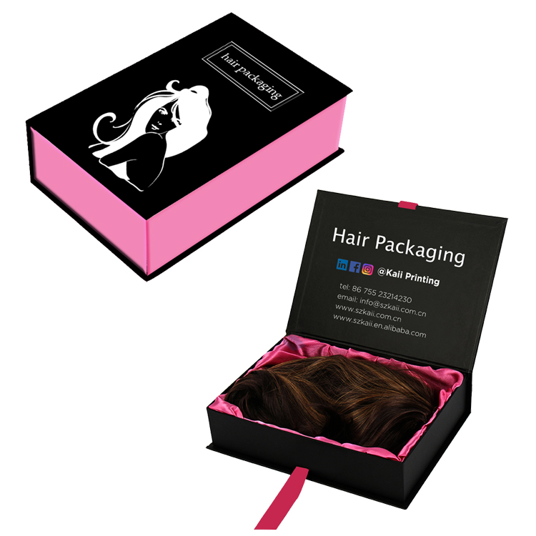 Wholesale Custom Logo Black Magnetic Cardboard Paper Gift Premium Wig Luxury Hair Extension Packaging Box