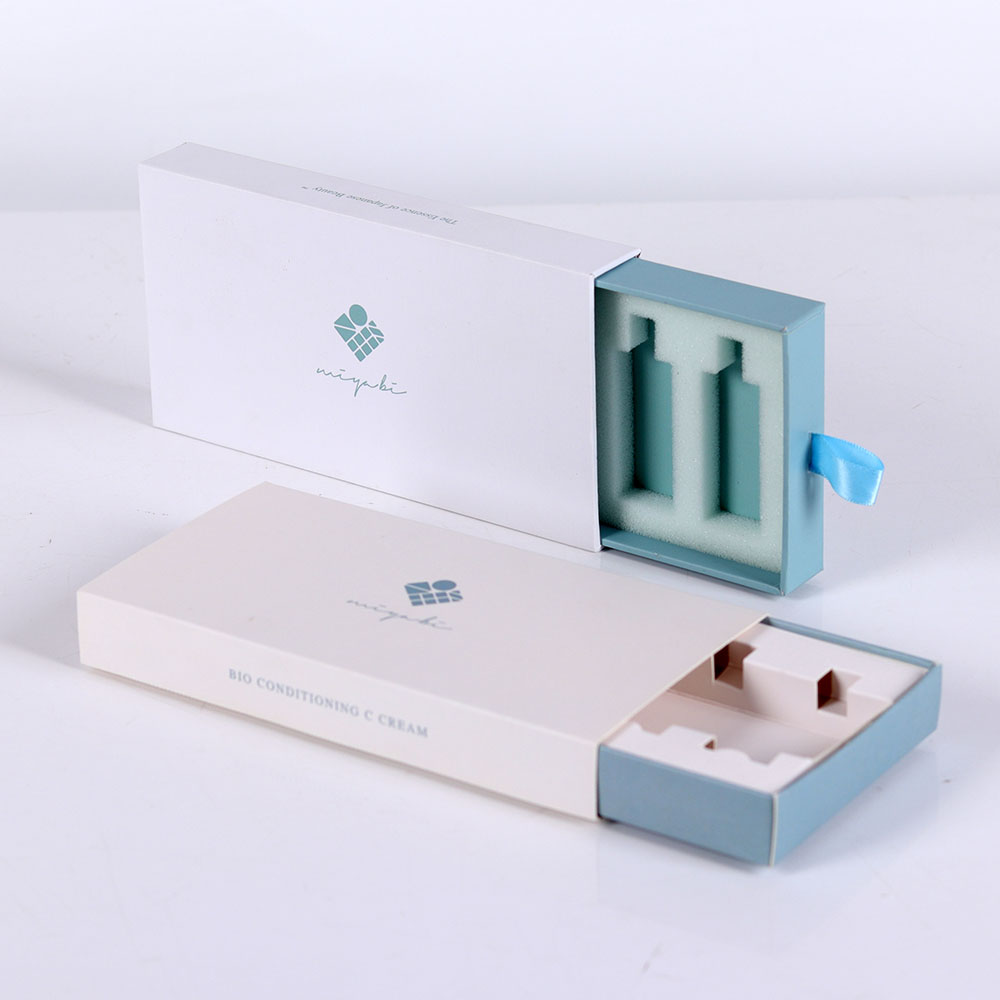 Custom Rigid Paper Cardboard Cosmetic Skincare Packaging Drawer Box with EVA Foam Insert