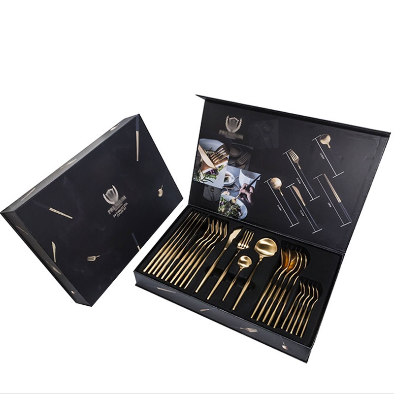 Custom Magnetic Paper Cardboard Gift Box Cutlery Set Tableware Spoon Spork Fork Knife Box Packaging