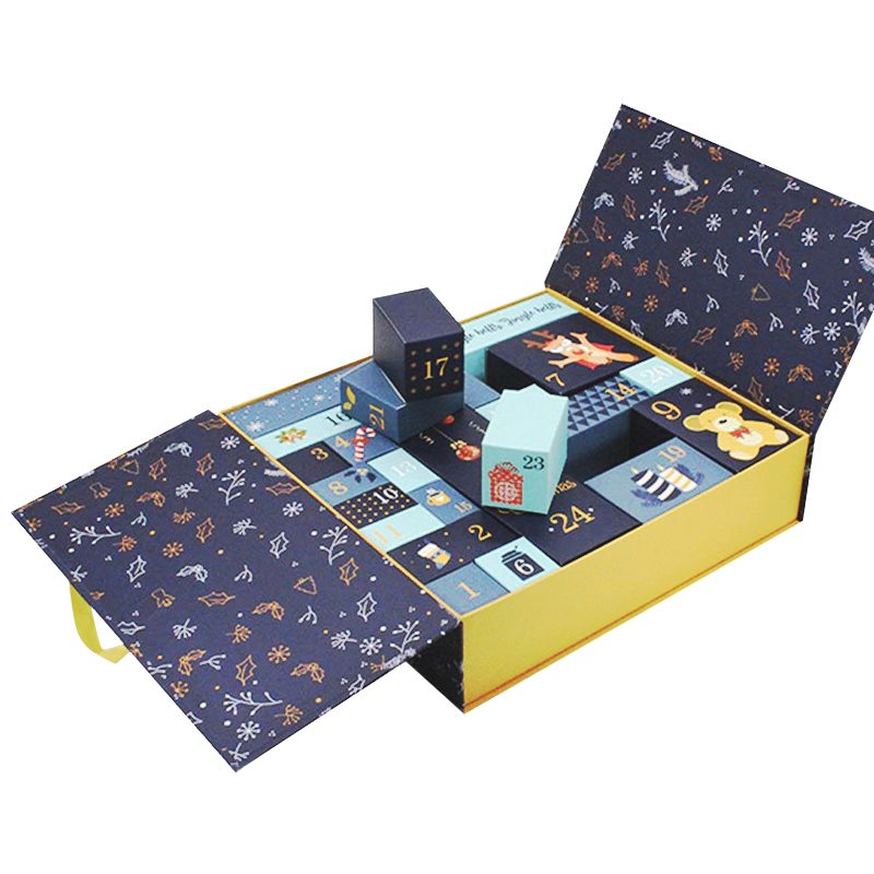 Custom Christmas Make Up Chocolate Paper Box Advent Calendar Cardboard Packaging Gift Box Advent Calendar Box