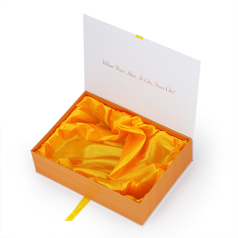 Custom High Quality Stain Insert Gold Hot Stamp Logo Hair Wig Gift Packaging Box with Ribbon Closure