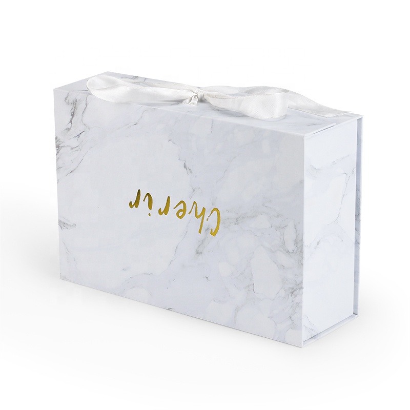 Customization Garment Clothing Marbling White Matte Rigid Book Shape Magnetic Embossed Gold Foil Gift Folding Box