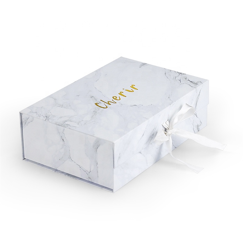 Customization Garment Clothing Marbling White Matte Rigid Book Shape Magnetic Embossed Gold Foil Gift Folding Box