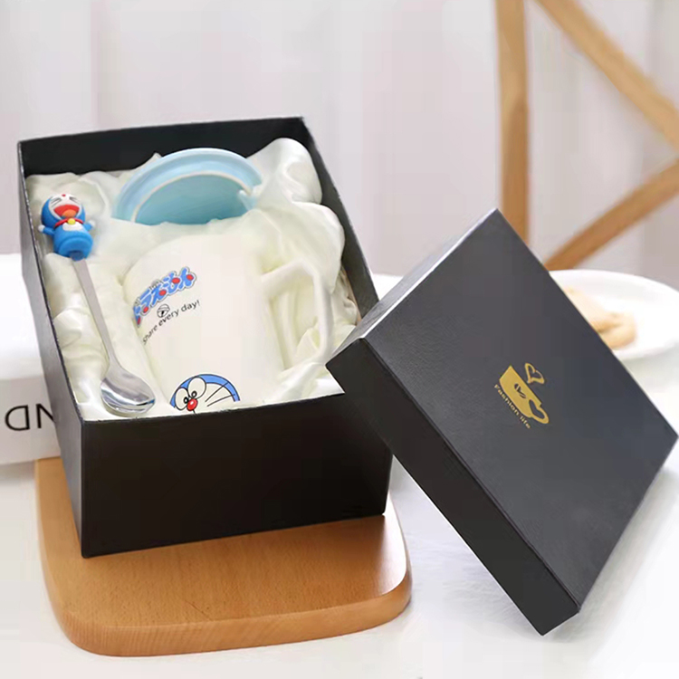 Luxury Black Ceramic Coffee Mug Package Gift Set Box Custom Logo Printed Paper Mug Packing Fancy Box