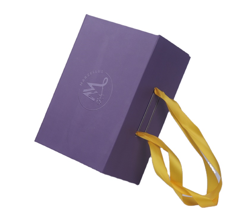 Custom Brand Luxury Purple Women Ladies Handbag Paper Packaging Satin Insert Foldable Gift Boxes With Magnetic Lid