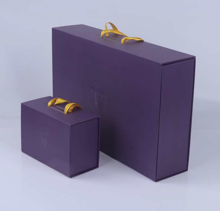 Custom Brand Luxury Purple Women Ladies Handbag Paper Packaging Satin Insert Foldable Gift Boxes With Magnetic Lid