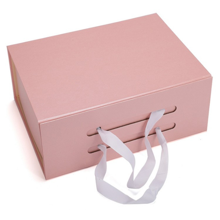 Custom Large Luxury Handbag Packaging Magnetic Folding Gift Box With Ribbon Handles