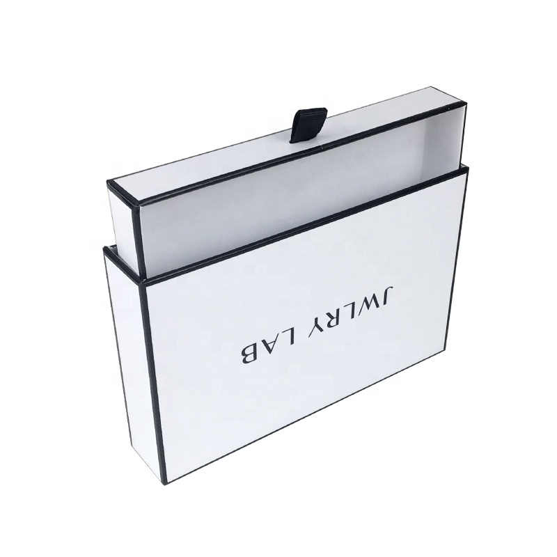 2021 Custom Logo White Customized Simple Drawer Cardboard Jewelry Gift Box with Silk Pouch