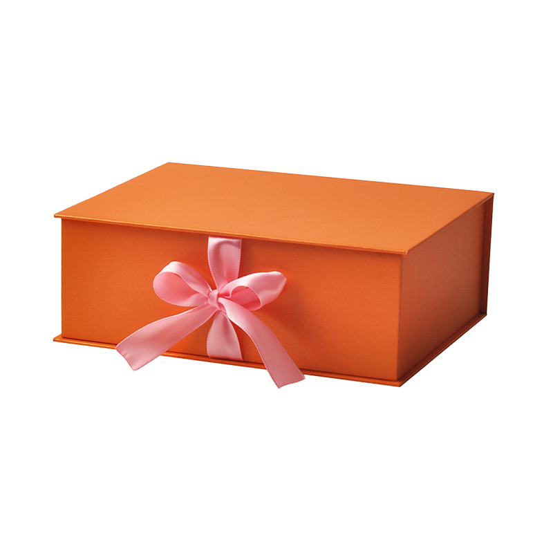 Custom Luxury Logo Printing Orange Magnetic Cardboard Paper Gift Box Clothing Packaging Box With Ribbon Closure