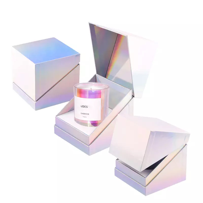 Candle Jar Gift Box Packaging Custom Logo Cardboard Candles Packaging Boxes Vibrent Colours Luxury Gift Holographic Candle Box