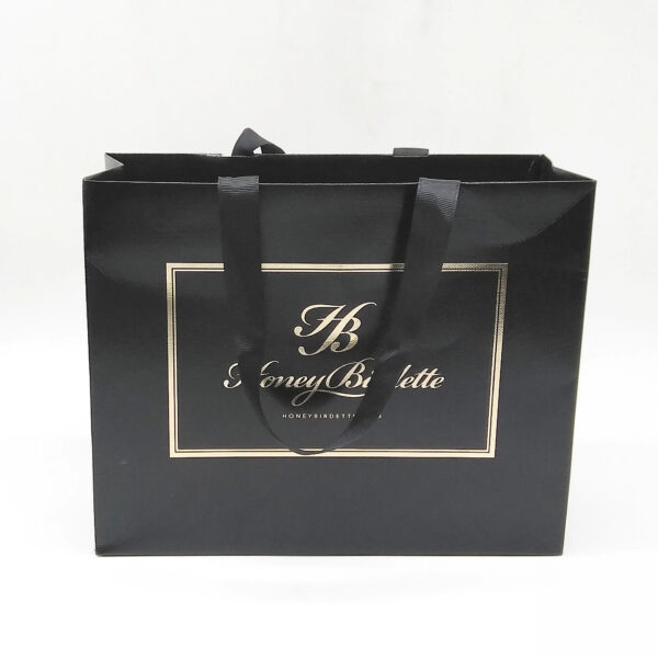 Black Foil Stamped Apparel Paper Bag with Ribbon Handles