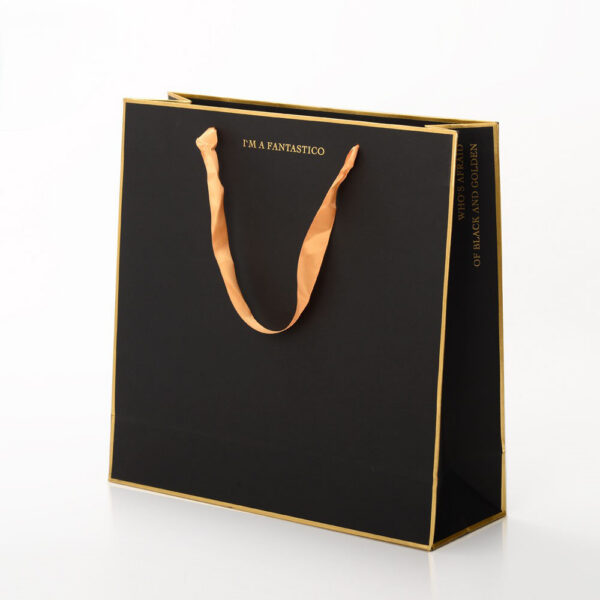 Black Foil Stamped Retail Paper Bag with Ribbon Handles