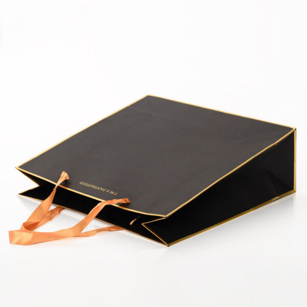 Black Foil Stamped Retail Paper Bag with Ribbon Handles