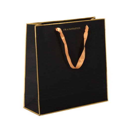 Black Foil Stamped Retail Paper Bag with Ribbon Handles Black Foil Stamped Retail Paper Bag with Ribbon Handles