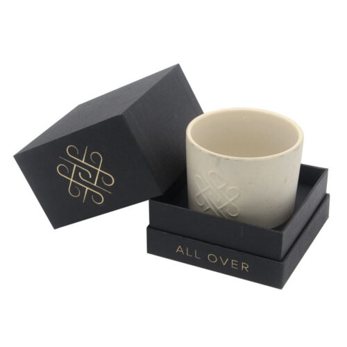 Black Foil Stamped Rigid Candle Box with Molded Tray Insert Black Foil Stamped Rigid Candle Box with Molded Tray Insert