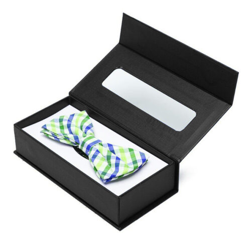 Black Textured Rigid Bow Tie Gift Box with Window Insert Black Textured Rigid Bow Tie Gift Box with Window Insert