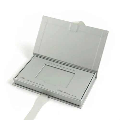 Book-Style Custom Membership Card Box Packaging with Ribbon Book-Style Custom Membership Card Box Packaging with Ribbon