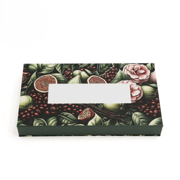 Starre Parfümverpackung mit botanischem Aufdruck und weißer Schaumstoffeinlage