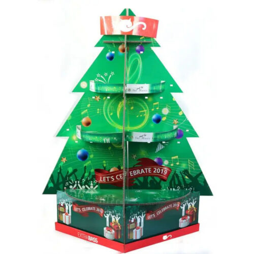Expositor de cartón ondulado para árbol de Navidad con estantes