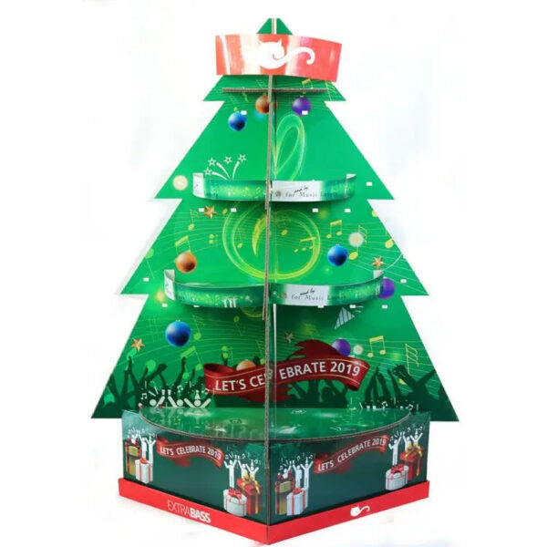 Expositor de cartón ondulado para árbol de Navidad con estantes