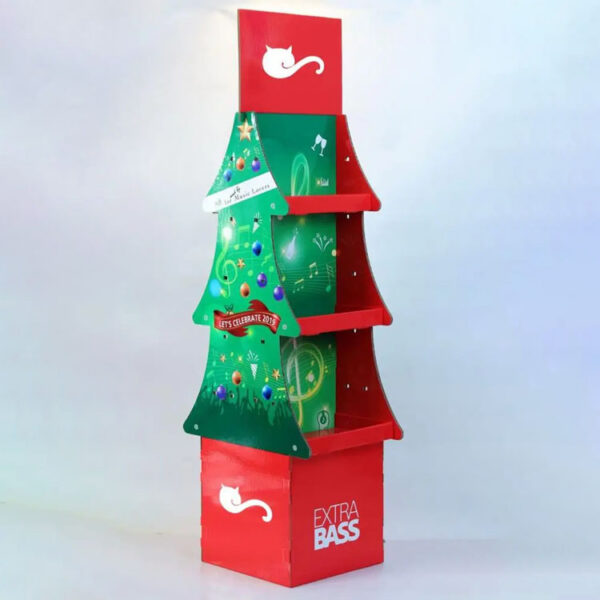 Expositor de cartón ondulado para árbol de Navidad con estantes