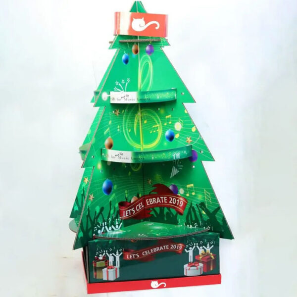 Expositor de cartón ondulado para árbol de Navidad con estantes