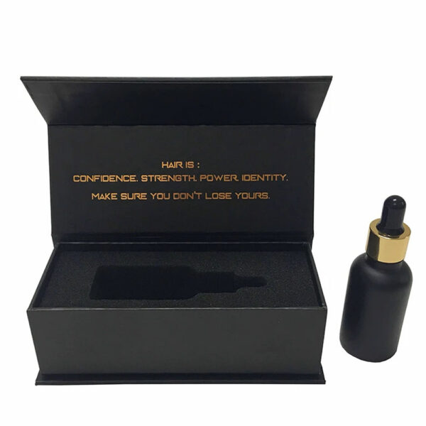 Caixa de presente rígida personalizada para sérum para cabelo preto, com inserção de espuma