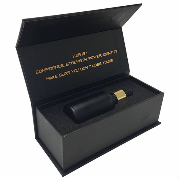Caixa de presente rígida personalizada para sérum para cabelo preto, com inserção de espuma