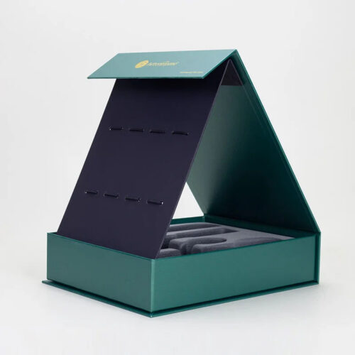 Custom Odd-Shaped Green Magnetic Rigid Box with Foam Insert Custom Odd-Shaped Green Magnetic Rigid Box with Foam Insert