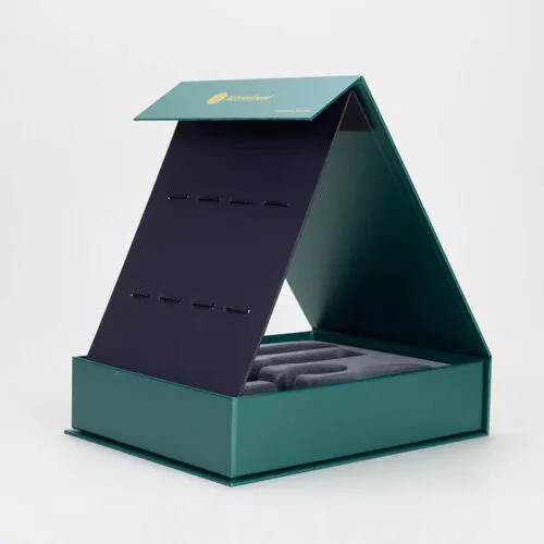 Custom Odd-Shaped Green Magnetic Rigid Box with Foam Insert Custom Odd-Shaped Green Magnetic Rigid Box with Foam Insert