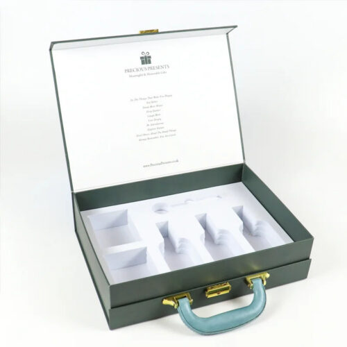Dark Green Gift Suitcase Box with Handle and Molded Insert Dark Green Gift Suitcase Box with Handle and Molded Insert