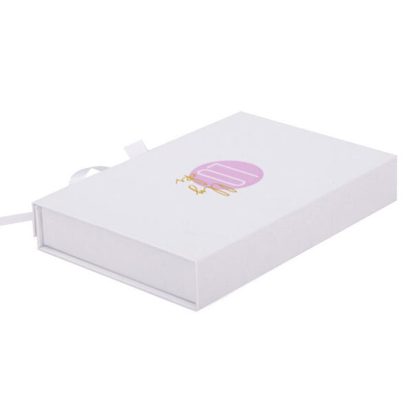 Foil Logo White Rigid Beauty Gift Box with Ribbon Closure