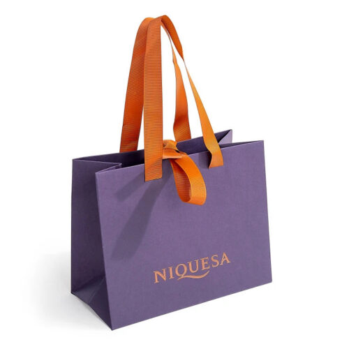 Foil Stamped Boutique Paper Gift Bag with Ribbon Handles Foil Stamped Boutique Paper Gift Bag with Ribbon Handles