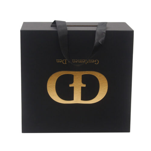 Foil Stamped Rigid Cap Gift Box with Ribbon Carry Handle Foil Stamped Rigid Cap Gift Box with Ribbon Carry Handle