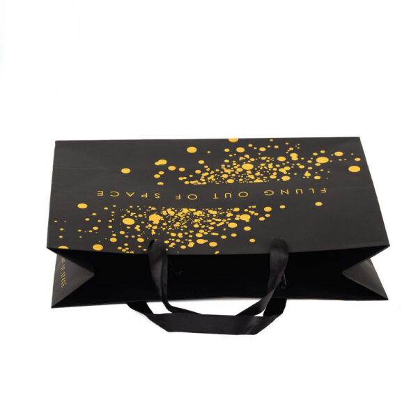 Gold Foil Printed Paper Shopping Bag with Ribbon Handles Gold Foil Printed Paper Shopping Bag with Ribbon Handles