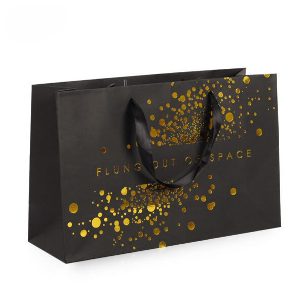Gold Foil Printed Paper Shopping Bag with Ribbon Handles Gold Foil Printed Paper Shopping Bag with Ribbon Handles