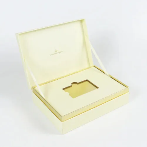 Ivory VIP Card Rigid Presentation Box with Gold Foil Logo Ivory VIP Card Rigid Presentation Box with Gold Foil Logo
