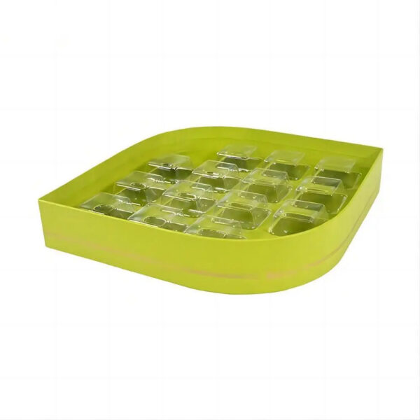 Boîte à chocolat rigide en forme de feuille avec plateau blister transparent