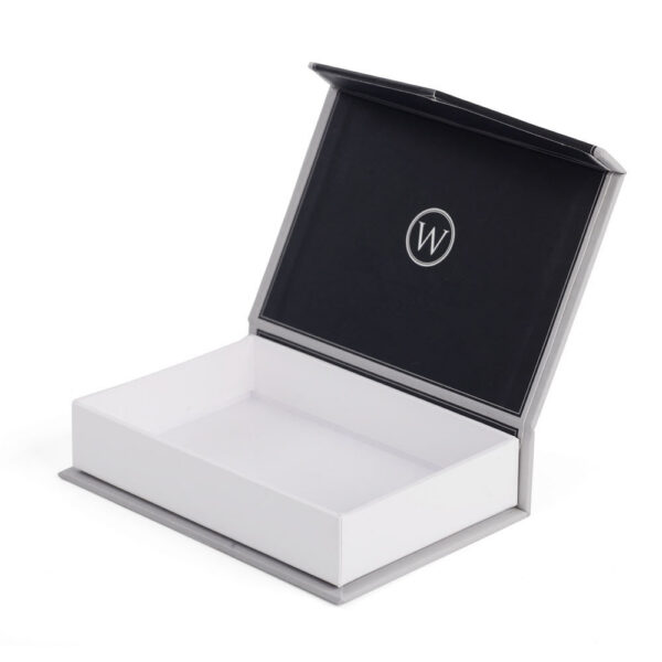 Caja rígida de presentación para relojes con logotipo impreso y bandeja blanca