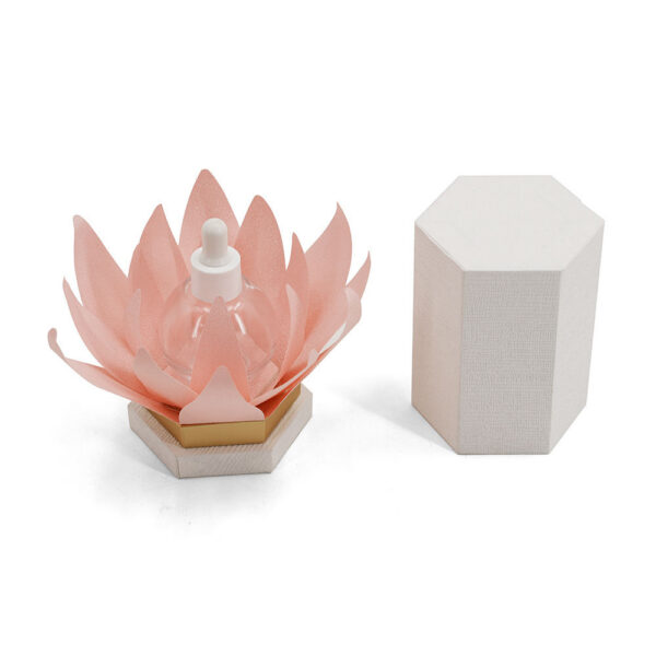 Coffret cadeau comprenant un flacon compte-gouttes « Lotus Petal » avec un couvercle texturé