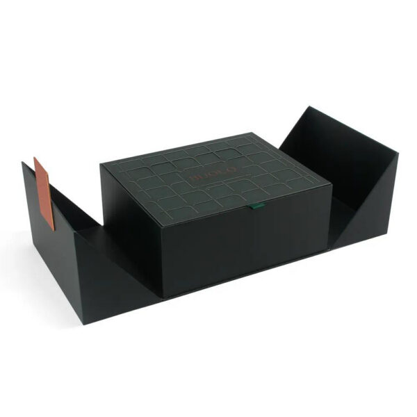 Caja de regalo de lujo rígida para productos de belleza, con doble puerta y logotipo estampado en lámina