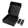 Caja de envío para spray de bienestar con CBD en color negro mate, con bandeja interior