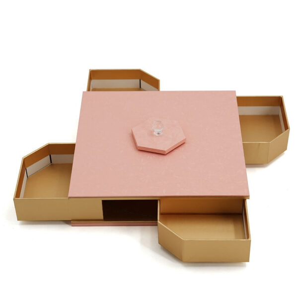 Pink Gold Four-Drawer Rigid Gift Box with Crystal Handle