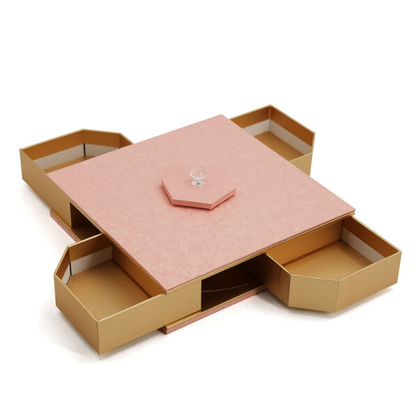 Pink Gold Four-Drawer Rigid Gift Box with Crystal Handle